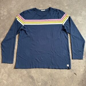 Marine Layer Long Sleeve Tee Mens L Navy Blue Retro Chest Stripe Cotton Modal